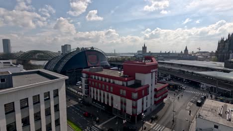 Overlooking-Kommerzhotel-Köln-And-Musical-Dome-Concert-Venue-Beside-Cologne-Central-Station-On-Warm-Sunny-Day