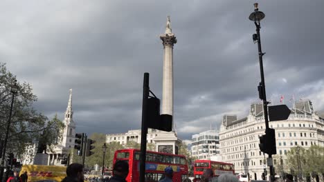 Low-shot-of-Trafalgar-Square-with-Double-Decker-Red-Bus