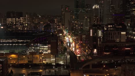 Nighttime-view-of-Denver,-CO-downtown