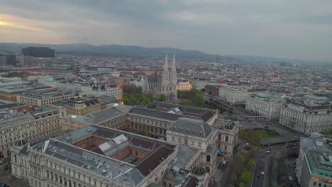 Votivkirche-Votive-Church-in-Vienna-Establishing-aerial-wide-shot