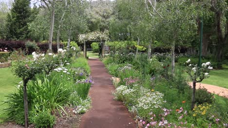 Schwenk-Nach-Rechts,-Clip-Von-Stirling-Cottage-Gardens-Mit-Blühenden-Blumen,-Westaustralien