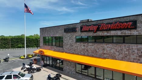 Harley-Davidson-Motorcycle-dealer-with-American-flag