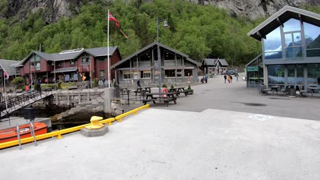 Handheld-first-person-view-walking-in-port-of-Geiranger-Norway