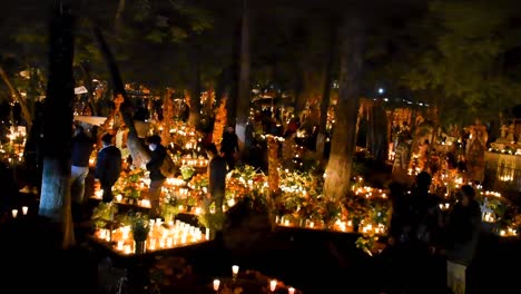 Decoration-in-a-Mexican-cemetery-on-the-day-of-the-dead--Tzintzuntzan-cemetery-in-Michoacán-Mexico,-one-of-the-most-representative-to-celebrate-the-day-of-dead