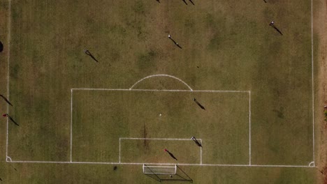 Drone-video-of-a-soccer-match-at-Christian-Brothers-College-in-Bulawayo,-Zimbabwe