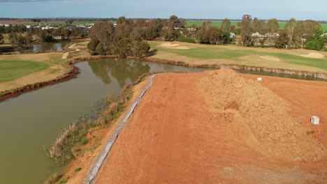 Yarrawonga,-Victoria,-Australia---2-June-2023:-Over-the-top-of-earthworks-near-a-fairway-of-the-Black-Bull-Golf-Course-in-Yarrawonga-Victoria