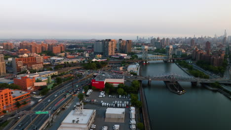 Aerial-view-over-the-cityscape-of-Mott-Haven,-sunny-evening-in-Bronx,-NY,-USA