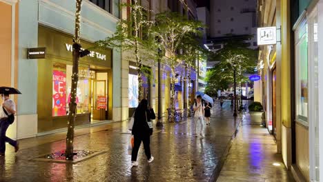 Gente-Local-De-Hong-Kong-Caminando-Por-La-Avenida-Lee-Tung-En-Una-Noche-Lluviosa