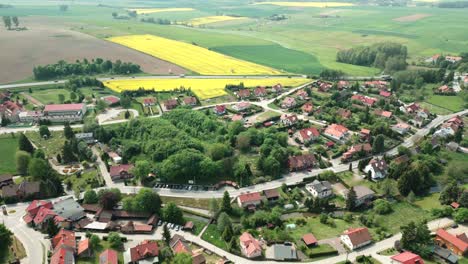 Gietrzwałd-village,-buildings,-and-farmland