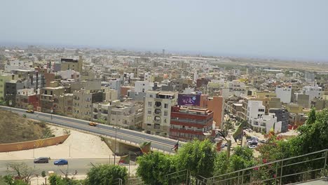 Cityscape-view-with-the-atlantic-ocean-in-the-background,-in-Dakar,-Senegal