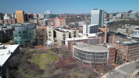 Birds-Eye-Aerial-View-of-Northeastern-University-on-Typical-Spring-Day