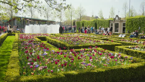 Museum-Garden-of-Rijksmuseum-Amsterdam-Brimming-with-People-on-a-Sunny-Day-Amongst-Vibrant-Tulips