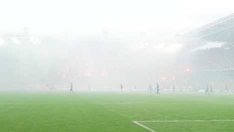 Smoke-covered-Pitch-during-Football-Match.-Krakow,-Poland