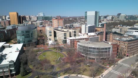 Fixed-Aerial-View-of-Northeastern-University-on-Beautiful-Spring-Day