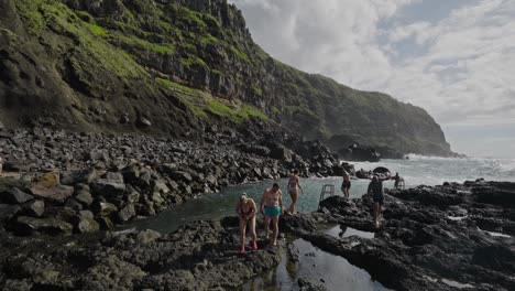 Azores'-Ponta-da-Ferraria:-Tourists-Enjoy-Natural-Pool-and-Rocky-Landscape