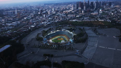 Aerial-Dodger-Stadium-morning-dawn-on-an-helicopter