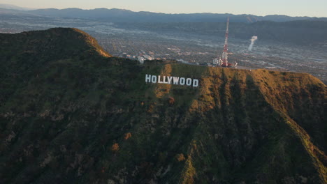 Aerial-Hollywood-sign-on-an-helicopter-sunrise-wider-view