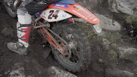 Close-Up-Shot-Of-Motocross-Tire-Slipping-In-Soil-During-Enduro-Ride