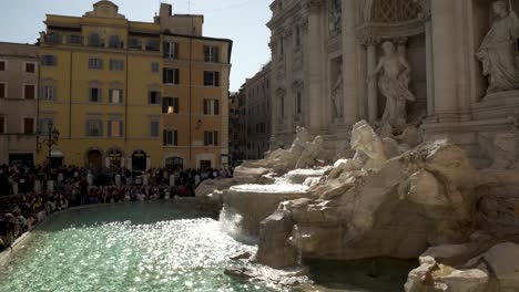 Side-View-Of-Trevi-Fountain-On-Sunny-Day-Viewed-From-Via-della-Stamperia-On-Sunny-Day