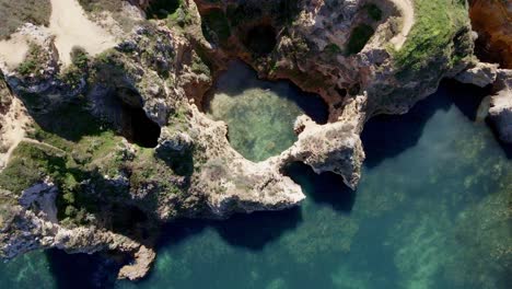The-coast-of-Lagos,-Algarve.-Taken-by-drone