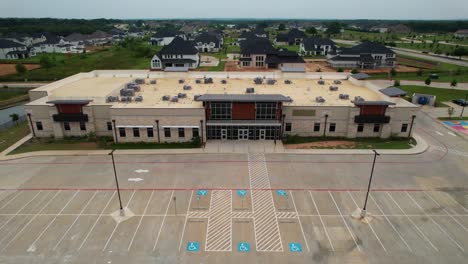 Aerial-footage-of-the-Founders-Classical-Academy-of-Flower-Mound-Texas-located-at-4901-Cross-Timbers-Rd,-Flower-Mound,-TX-75028