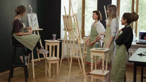 Studentinnen-Beim-Kunsttraining-Unter-Der-Leitung-Eines-Mentors-Im-Studio