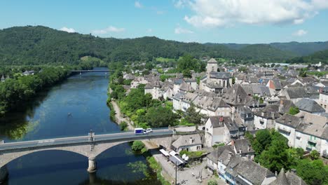 Argentat-sur-Dordogne-France.-rising-drone-,-aerial,--4K-footage