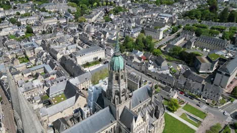 Bayeux-cathedral-France-drone,-aerial-4K-footage