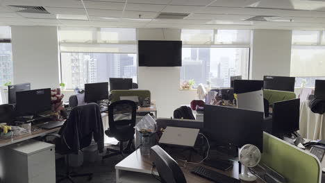 Morning-View-of-Empty-Open-Office-with-Hong-Kong-Skyline-in-Background
