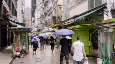 Commuters-Walking-on-Tai-Yuen-Street-on-a-Rainy-Day-in-Hong-Kong