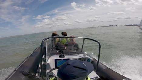Sailing-on-a-high-speed-rib-in-Ostend,-Belgium