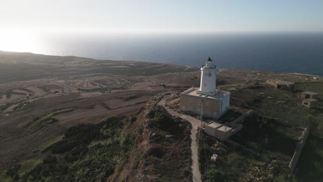 Aerial-view-of-Lighthouse-in-Gozo,-nature,-visit-gozo