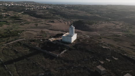 Aerial-view-of-Lighthouse-in-Gozo-getting-dark