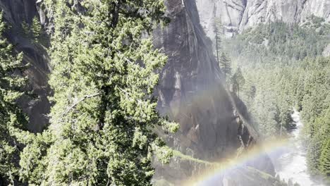 Yosemite-Nebelpfad-Bergblick-Schwenkaufnahme