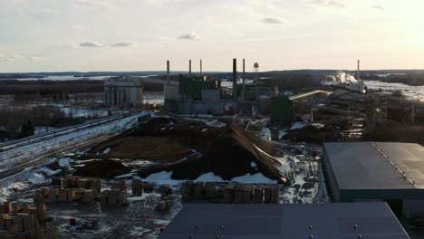 Drone-shot-of-an-industrial-pulp-and-paper-cellulose-mill-in-Thurso-Canada