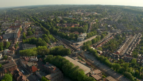 Circling-aerial-shot-over-Winchester-train-station