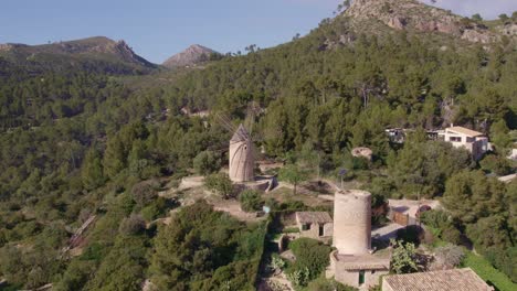Sa-Planeta-Mill-located-at-Mallorca-island-during-day-time,-aerial