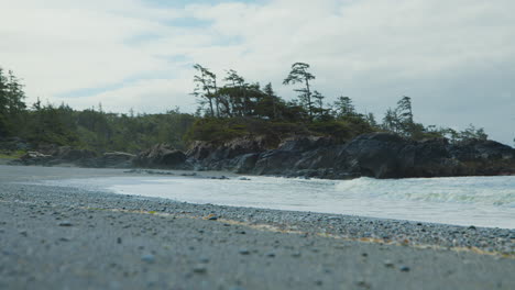 Secluded-Beach,-Vancouver-Island-Nature-Scene,-Static,-Slow-Motion