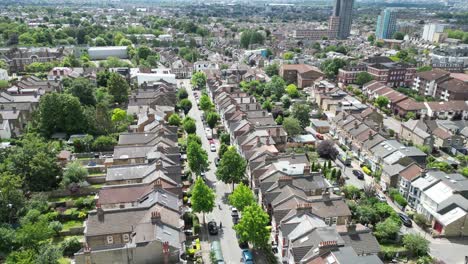 Low-angle-panning-shot-houses-Walthamstow-East-London-UK