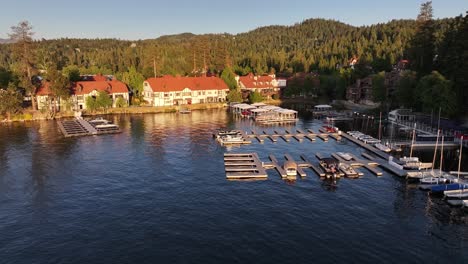 lake-arrowhead-village-fly-over-boats-and-boat-docks-AERIAL-DOLLY-RAISE-UP