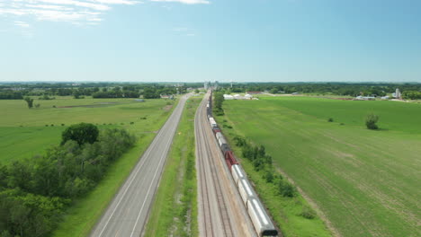 Aerial-View-of-Cargo-Train-on-Rural-North-American-Railroad