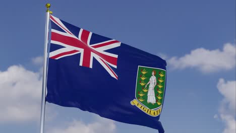 Flag-Of-The-British-Virgin-Islands-Moving-In-The-Wind-With-A-Clear-Blue-Sky-In-The-Background,-Clouds-Slowly-Moving,-Flagpole,-Slow-Motion