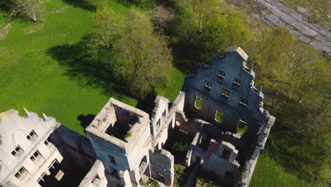 Drone's-Eye-Perspective:-Revealing-the-Remnants-of-an-Old-Church-on-a-Sunny-Day-in-Haapsalu---4K
