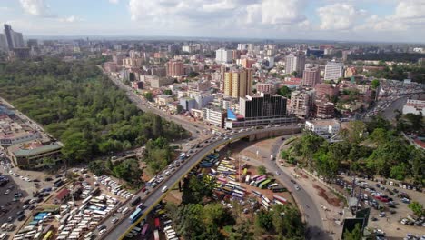 Aerial-drone-shot-of-traffic-in-Nairobi-Ngara-roundabout