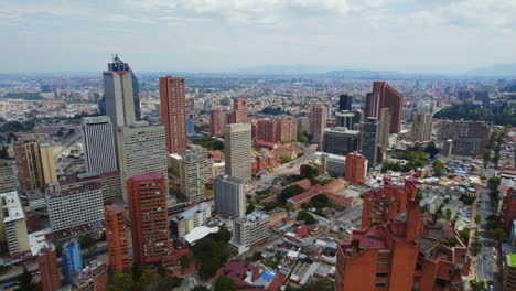 Cinematic-Aerial-Drone-Establishing-Shot-Of-Urban-Downtown-City-Area-With-Modern-High-Rise-Buildings-In-South-America