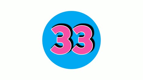 Nummer-33-Dreiunddreißig-Zeichensymbol-Animationsgrafiken-Auf-Weißem-Hintergrund,-4K-Cartoon-Videonummer-Für-Videoelemente