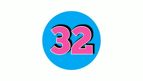 Nummer-32-Zweiunddreißig-Zeichen-Symbol-Animationsgrafiken-Auf-Weißem-Hintergrund,-4K-Cartoon-Videonummer-Für-Videoelemente
