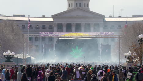 Mile-High-420-Festival-at-Denver-Civic-Center-Park,-crowd-of-people-celebrating