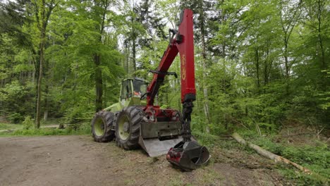 Forest-logger-machine-used-for-cutting,-felling,-and-transporting-trees