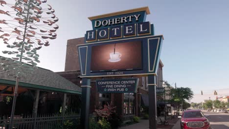 Doherty-Hotel-in-Clare,-Michigan-with-gimbal-video-stable